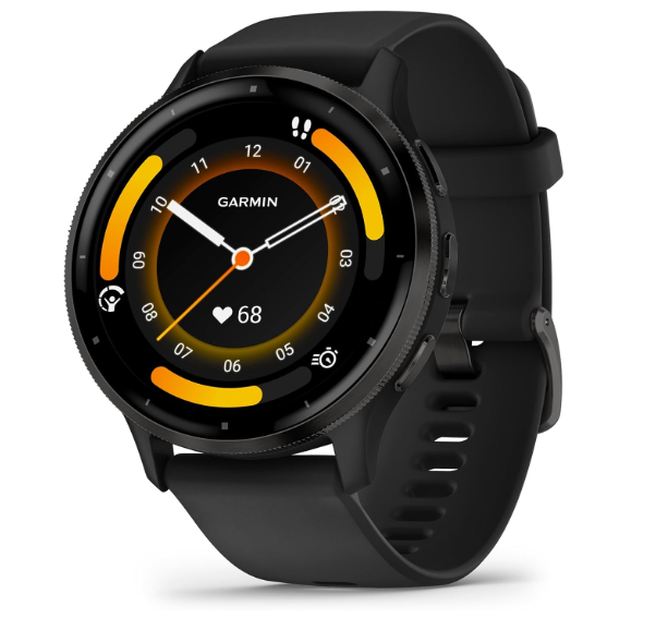Garmin Venu 3 Slate Stainless Steel Bezel with Black Silicone Band)